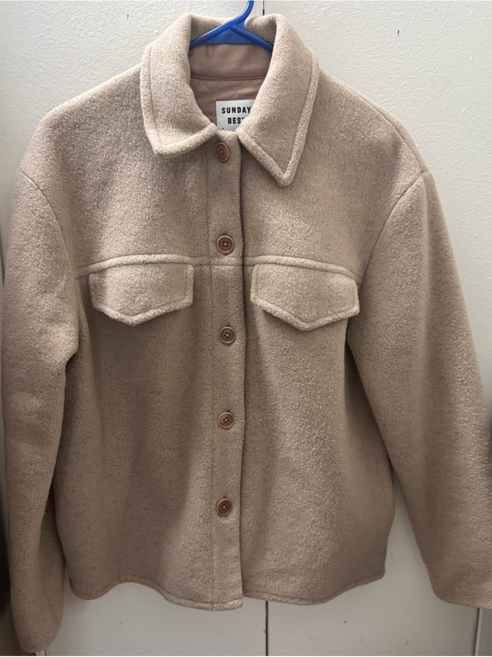 Aritzia Sunday Best Beige 100% Wool Shacket Shirt Jacket
